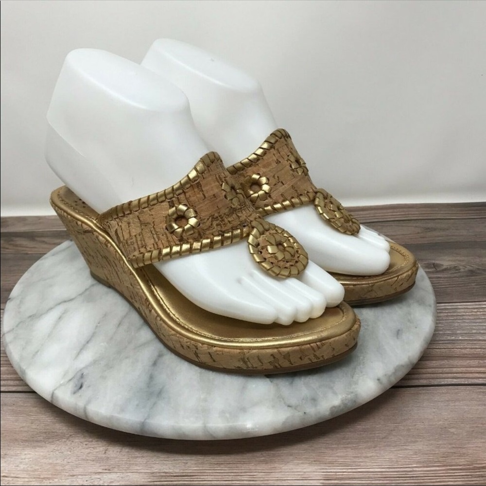 Jack Rogers Marbella Metallic Gold Wedge Sandals